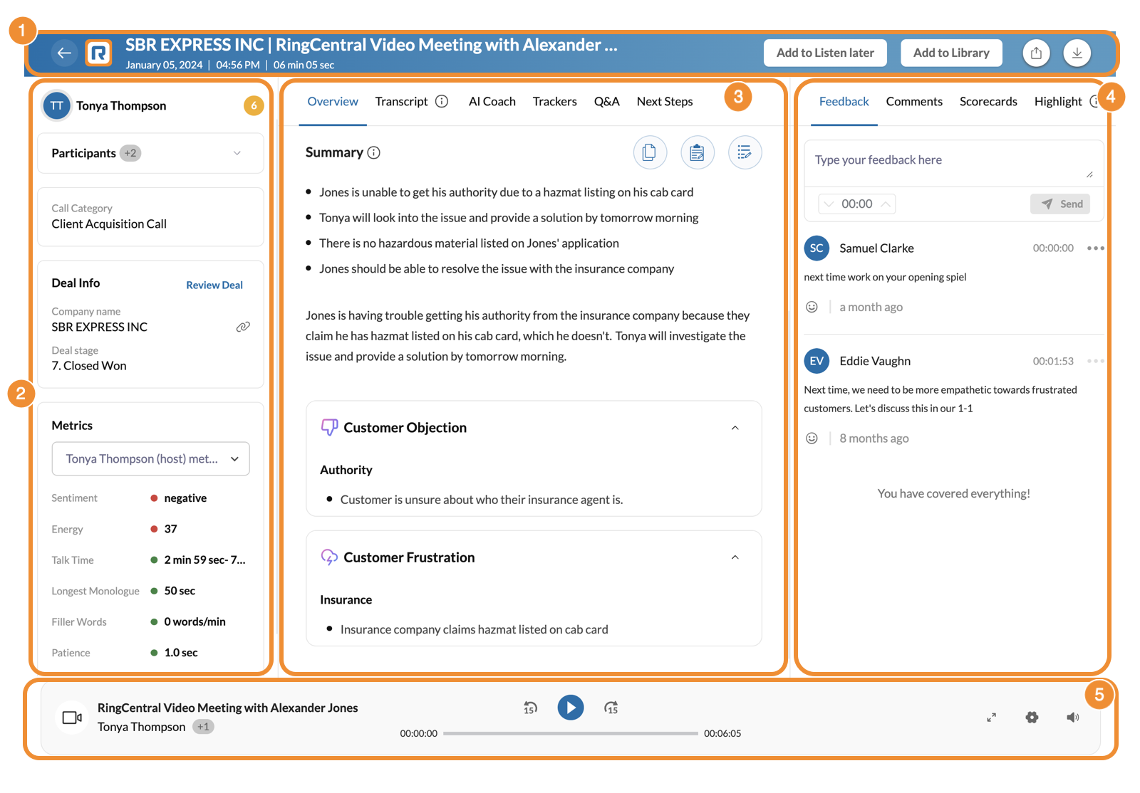 Navigating the call details page in RingSense for Sales