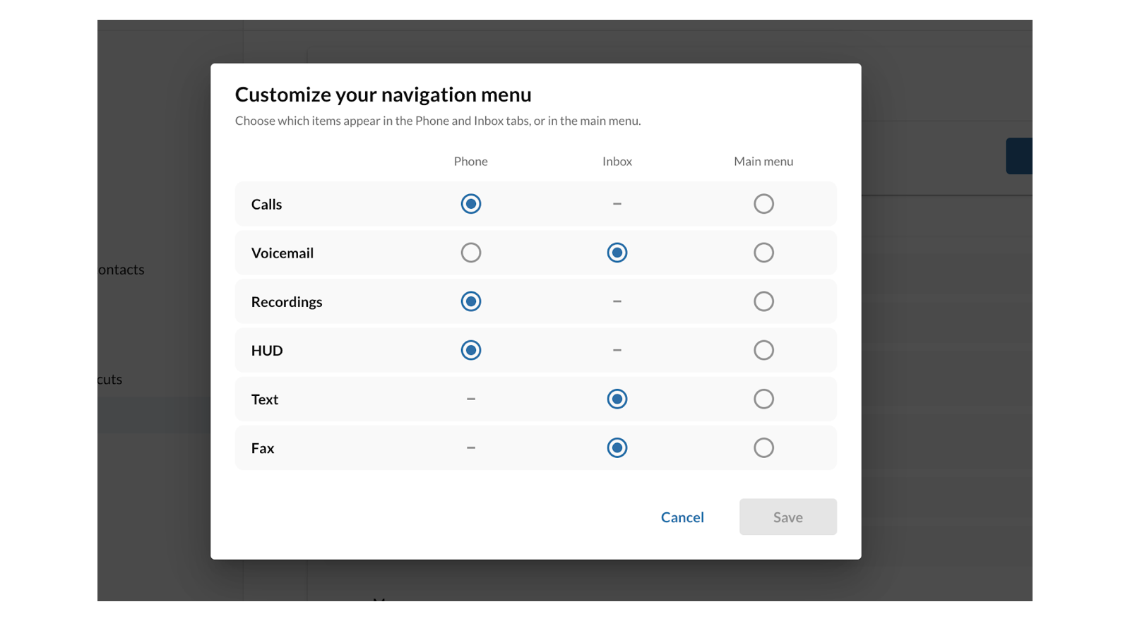 Heads-up display in the RingCentral app. 