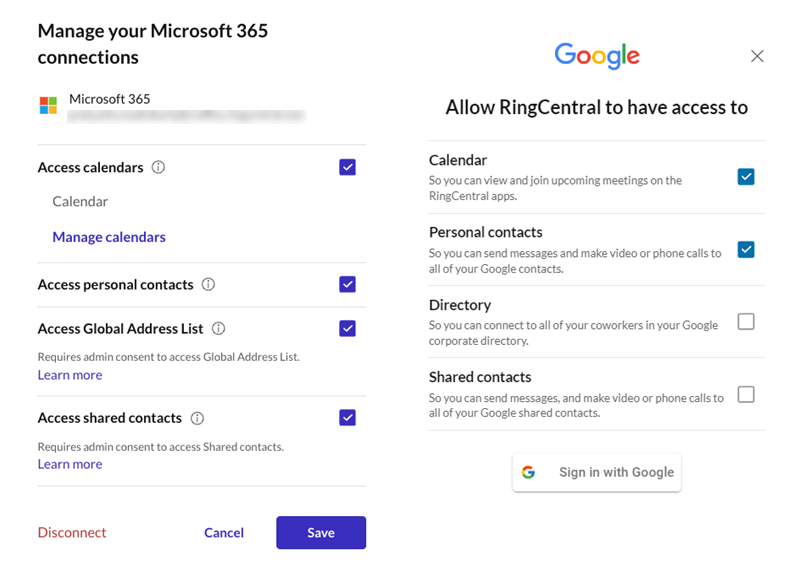 Connected accounts For Microsoft 365 and Google