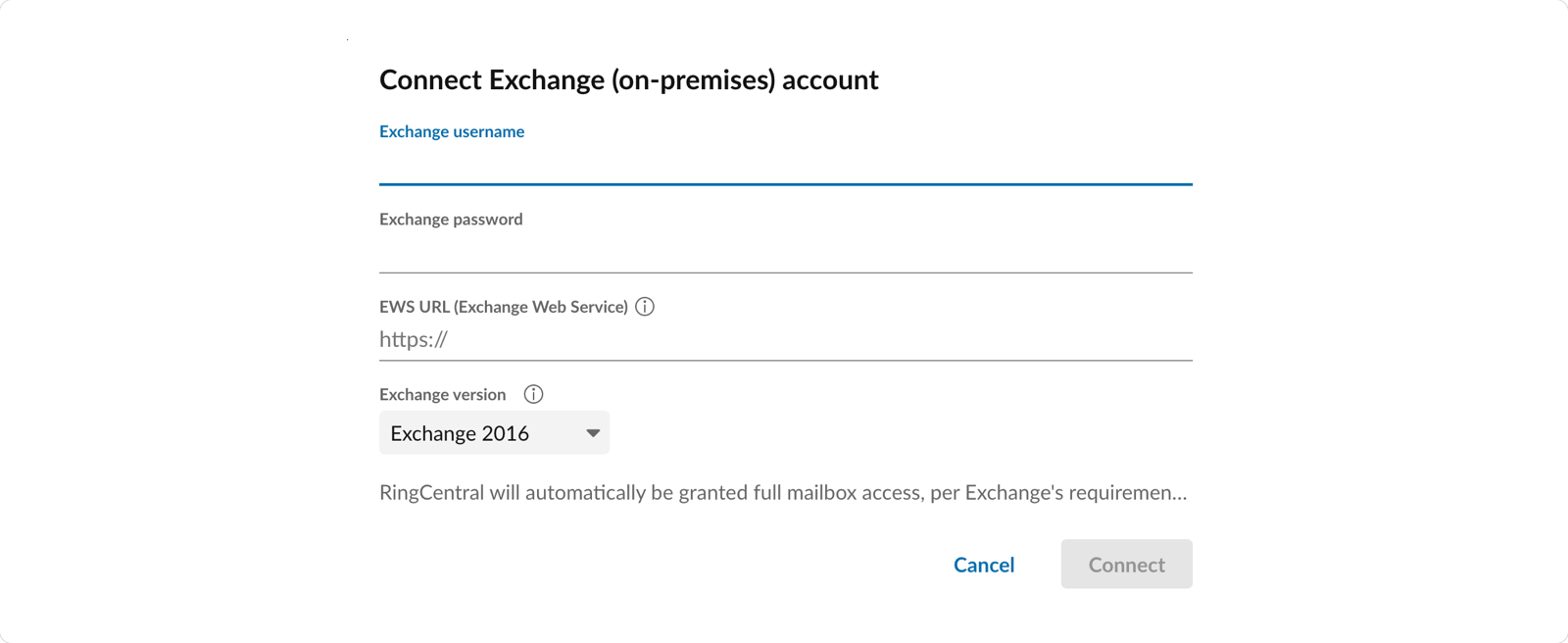 Connect exhange account