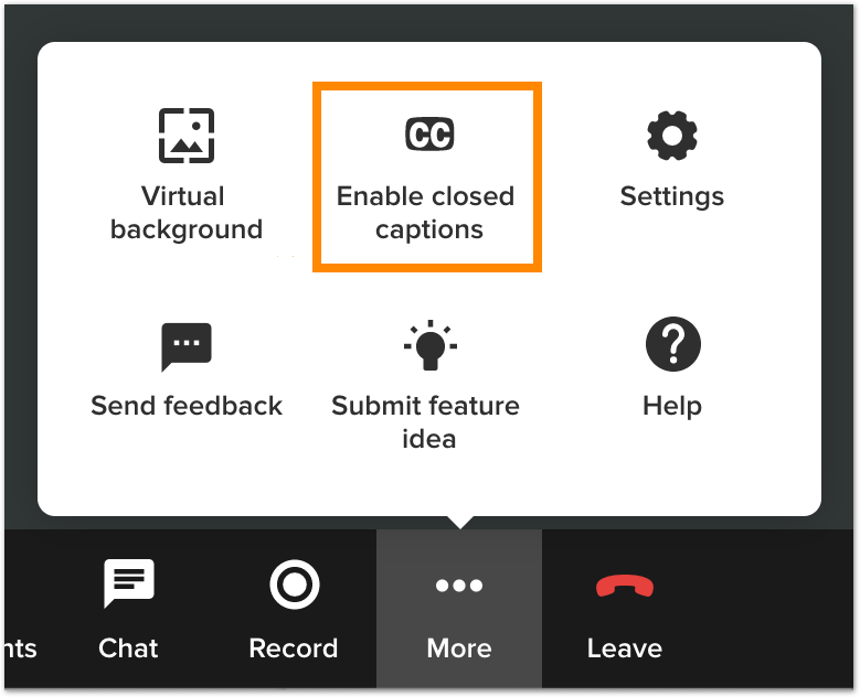 Using Closed Captions during a RingCentral Video meeting