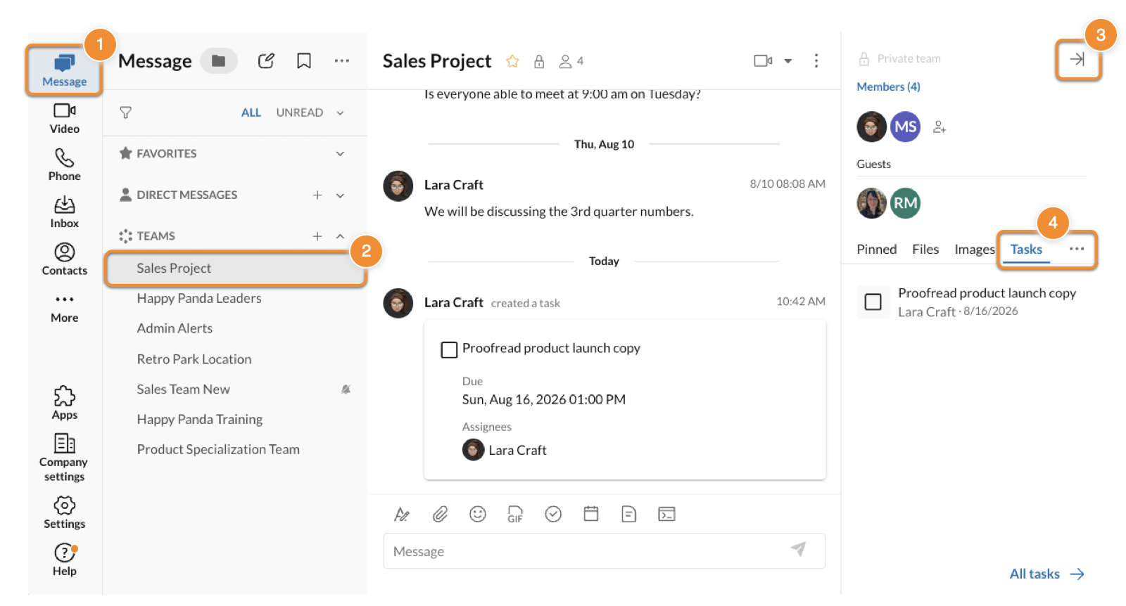 find a task in a conversation in the RingCentral app desktop and web