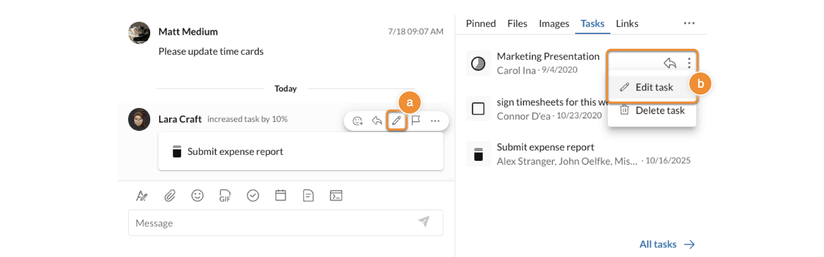 Editing a task in RingCentral app desktop and web