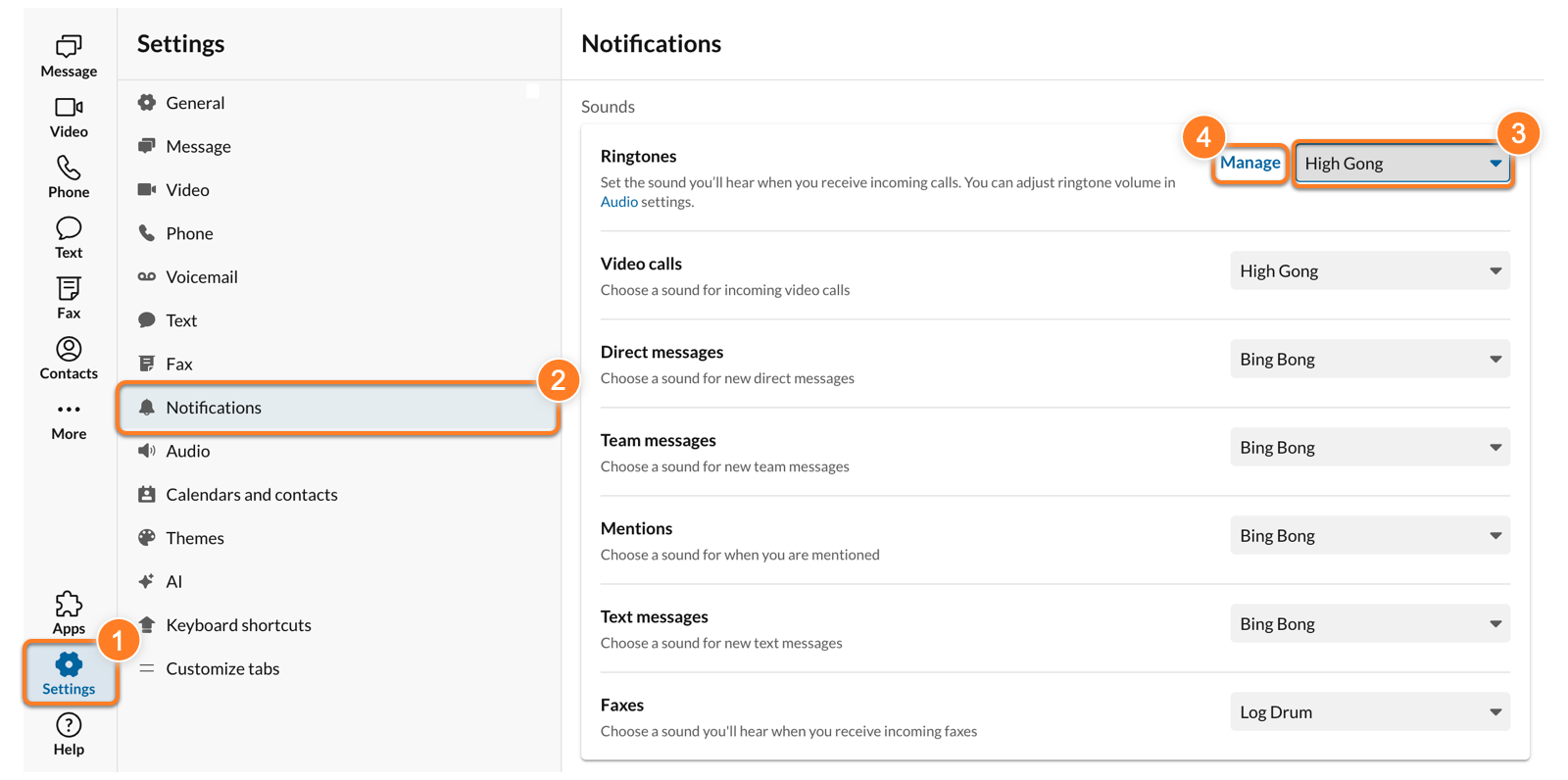 Assigning ringtones in the RingCentral desktop and web app