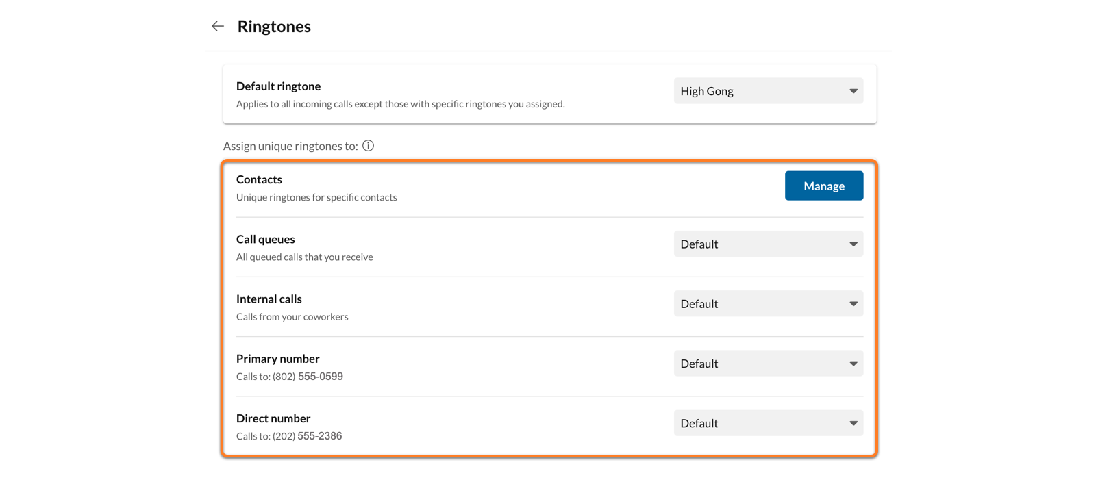 Customize the ringtones