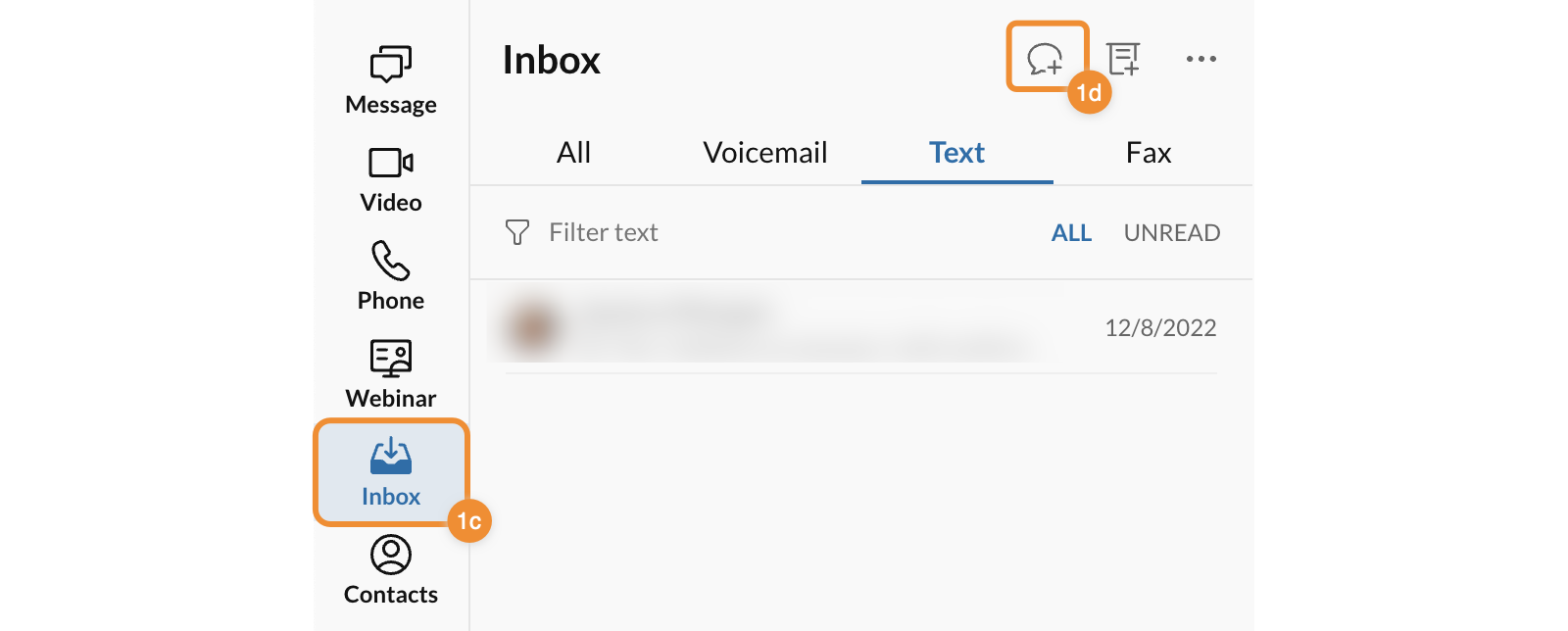 Go to Inbox and select the Send new text icon