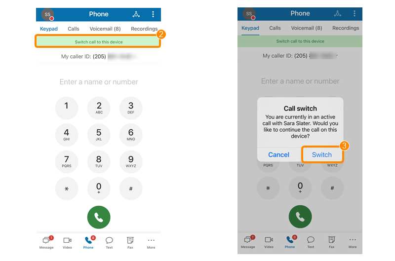 Switching a call from desktop to mobile