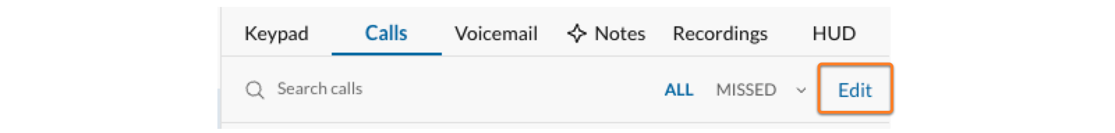 Click Edit at the top right of the Calls tab