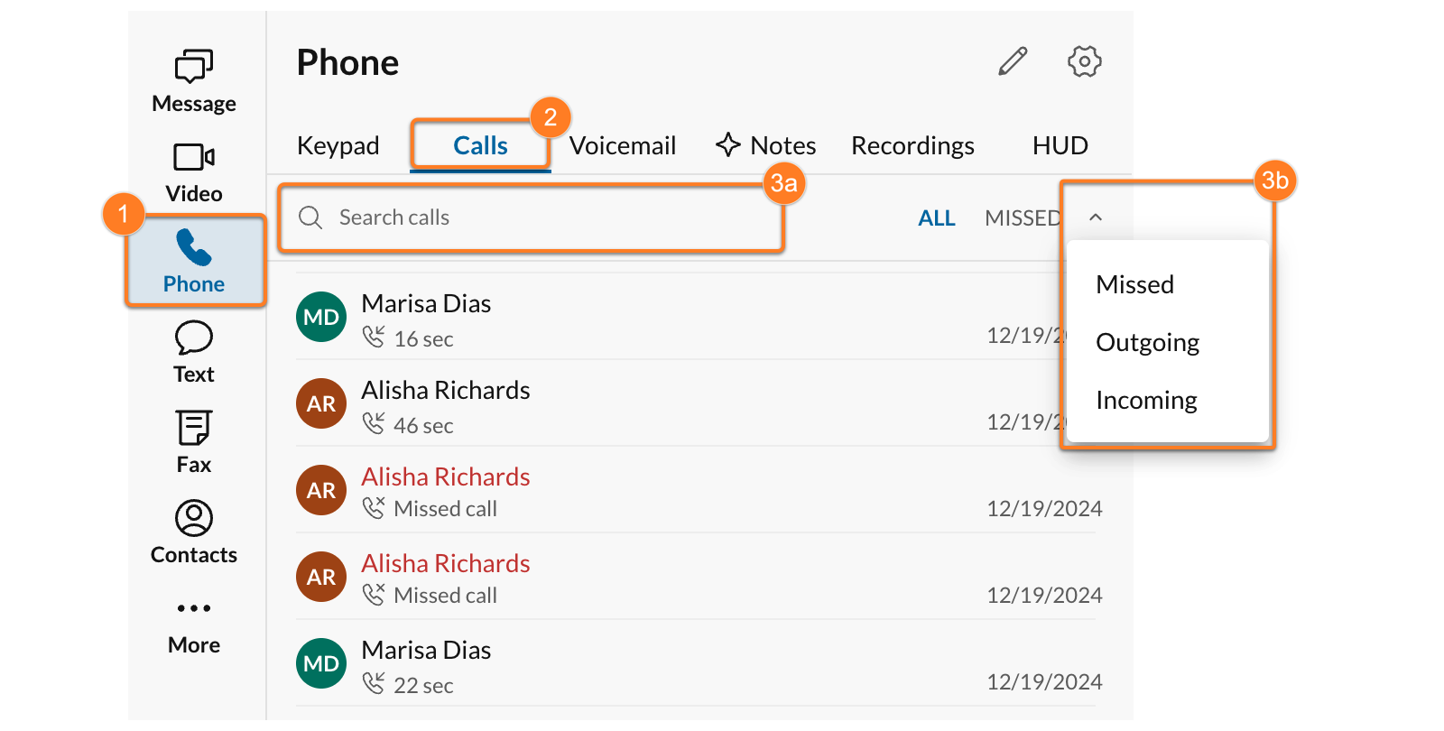 Viewing your call history in the desktop and web app
