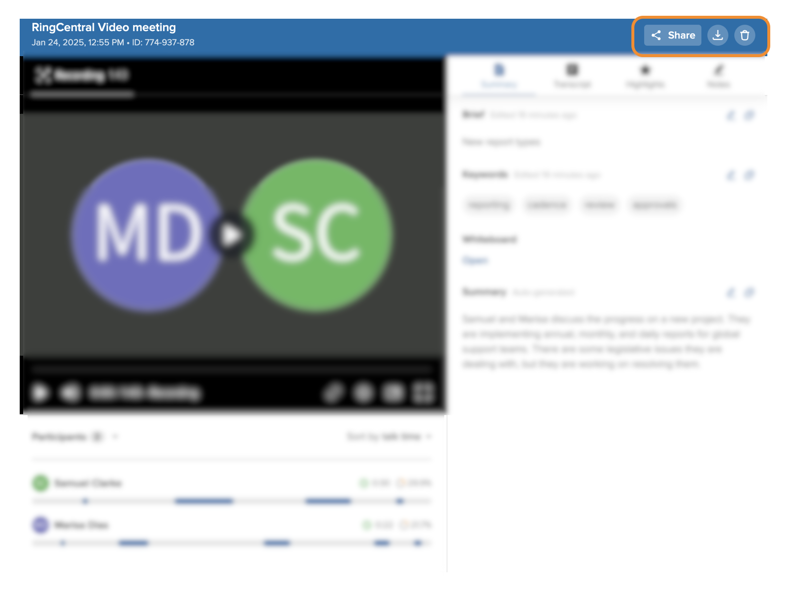 Share, download, or delete the recording