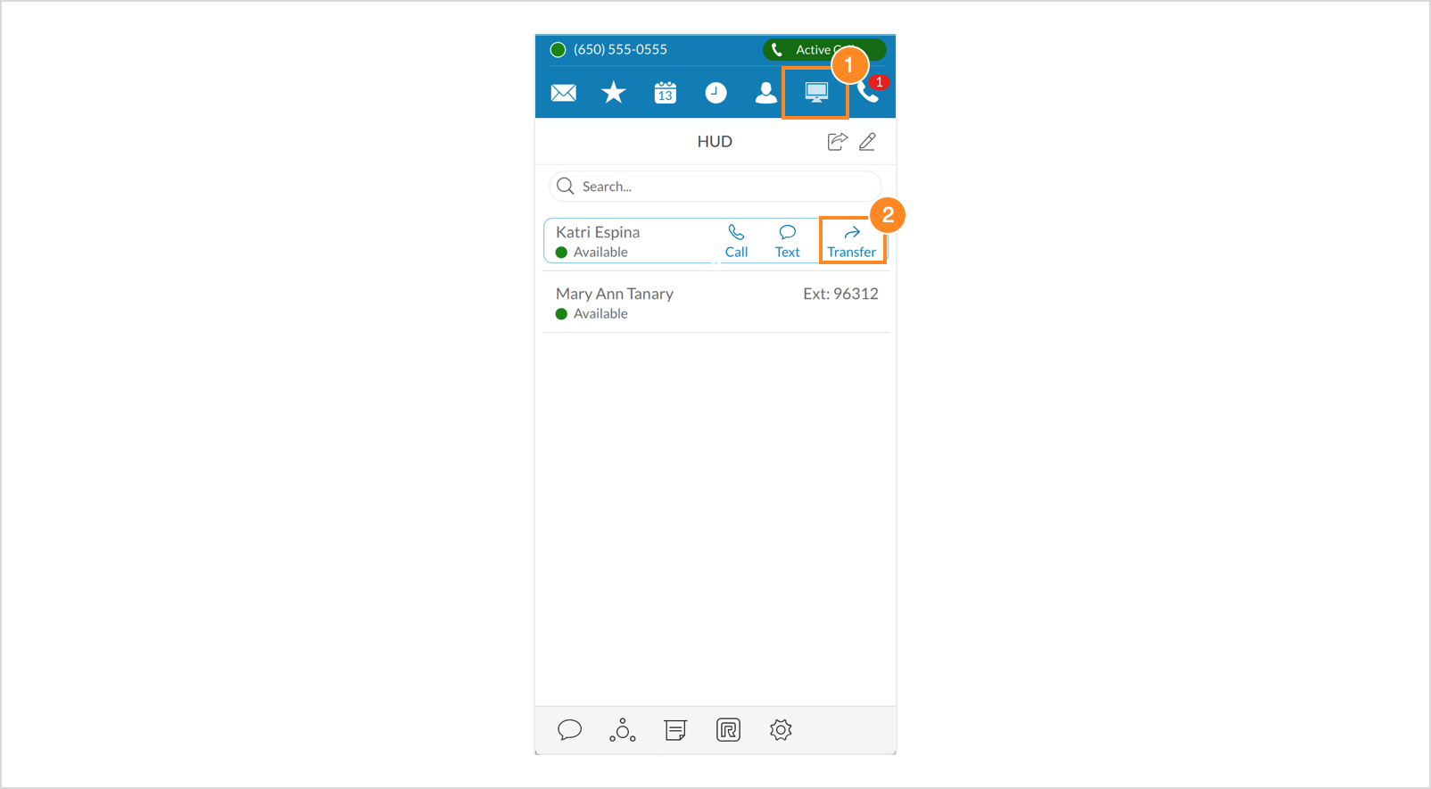 Heads-up display in the RingCentral app. 
