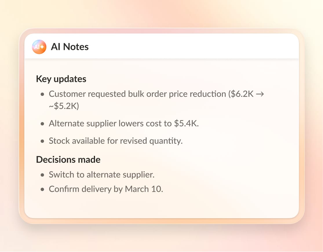 AI Notes with key updates and decisions made details.