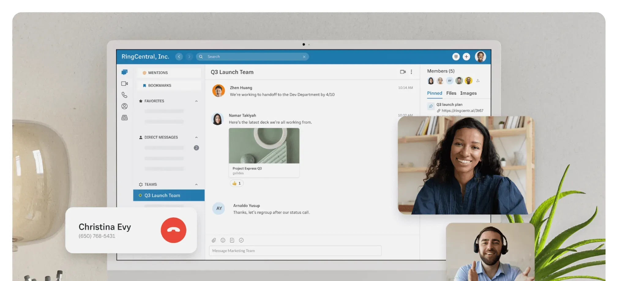 Play video: an ongoing video conference on the RingCentral Desktop app on a laptop