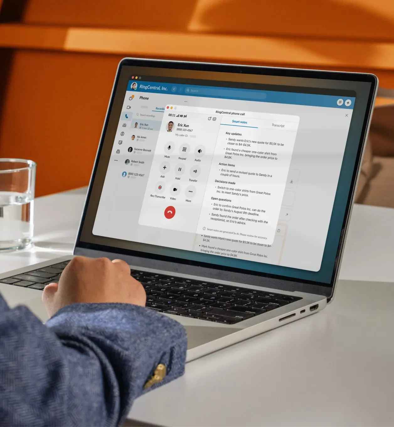 The phone dialer interface of the RingCentral App running on a laptop