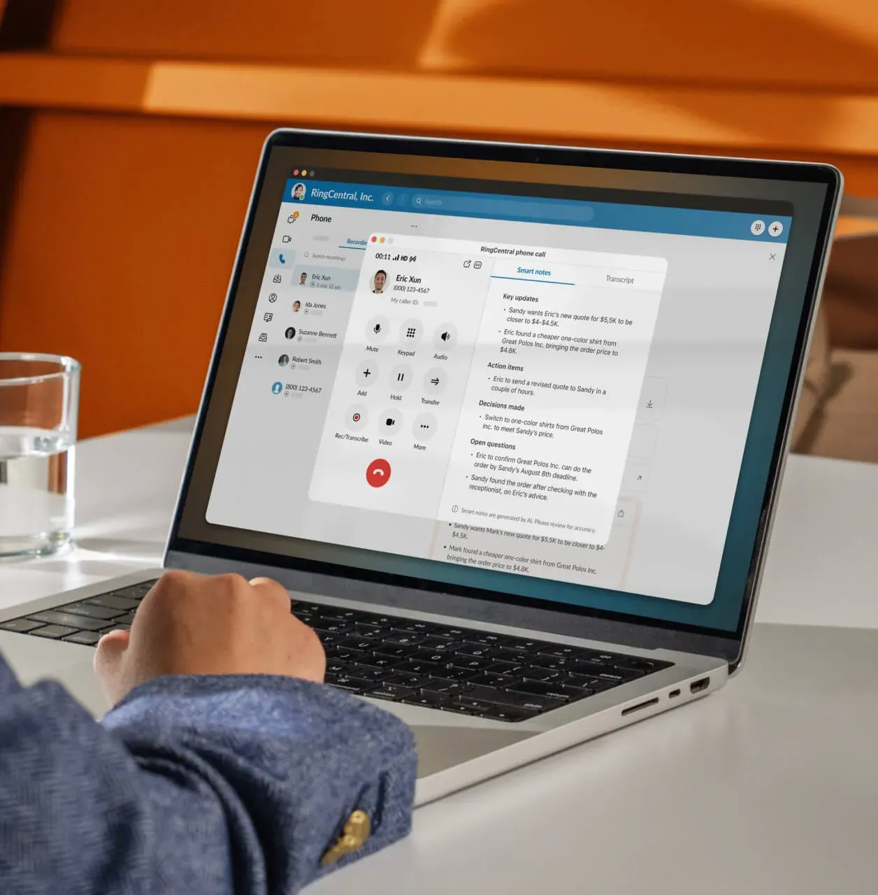 The phone dialer interface of the RingCentral App running on a laptop