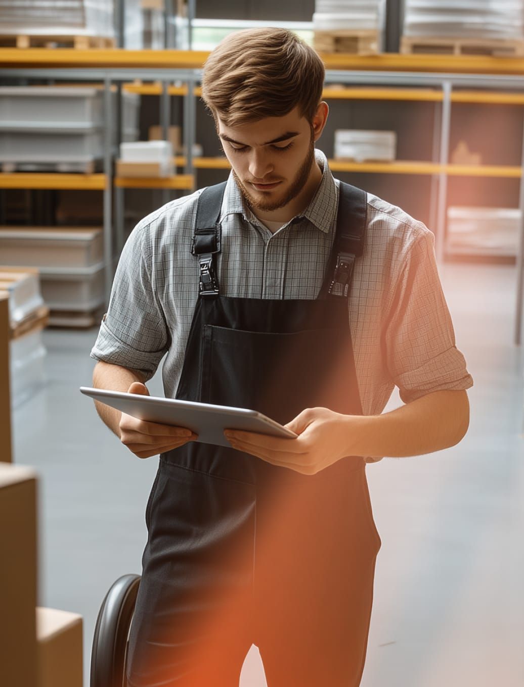 Zero Motorcycles employee using a tablet.
