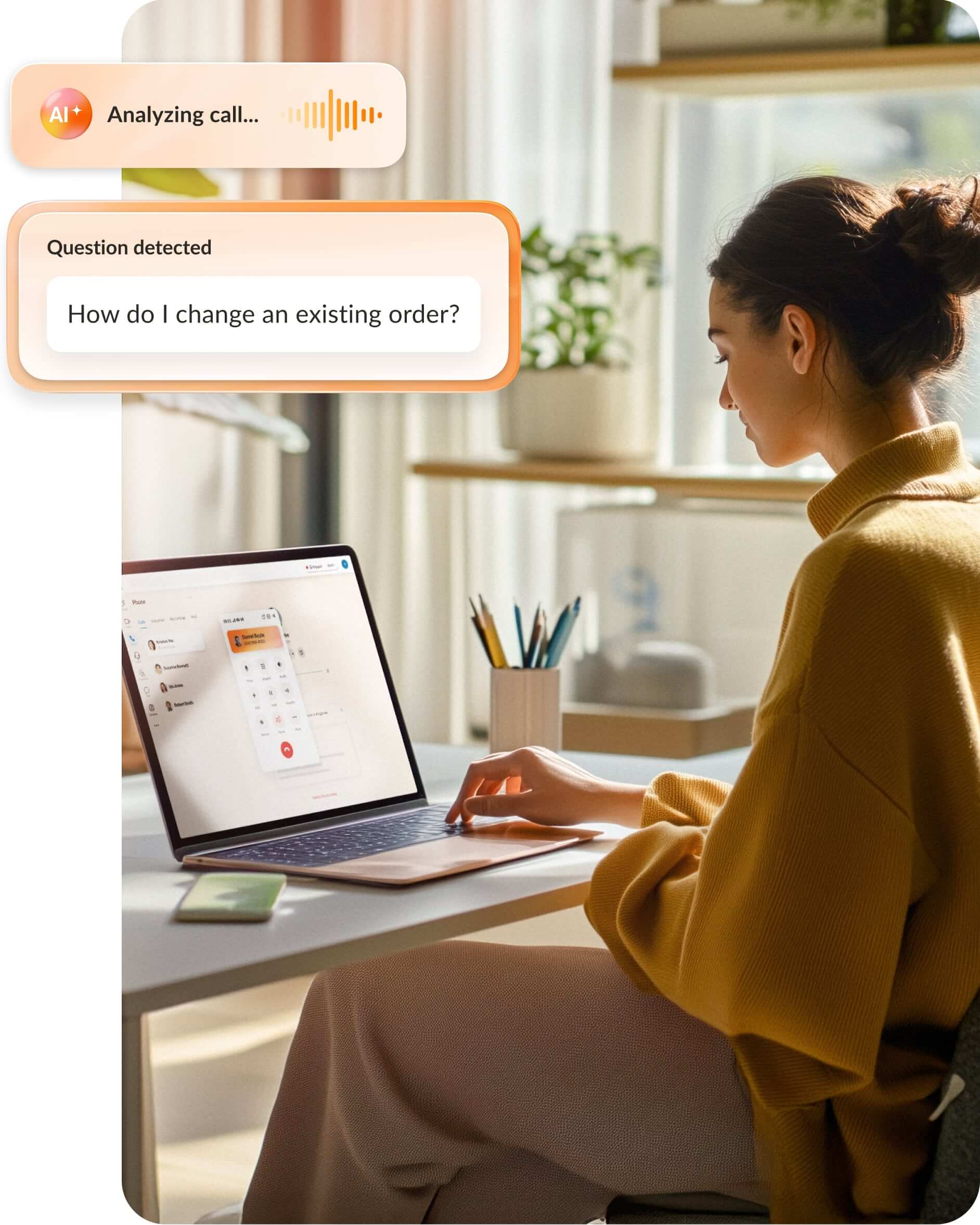 RingCX AI analyzes interactions and uses conversational intelligence to detect sentiment, questions, and resolutions