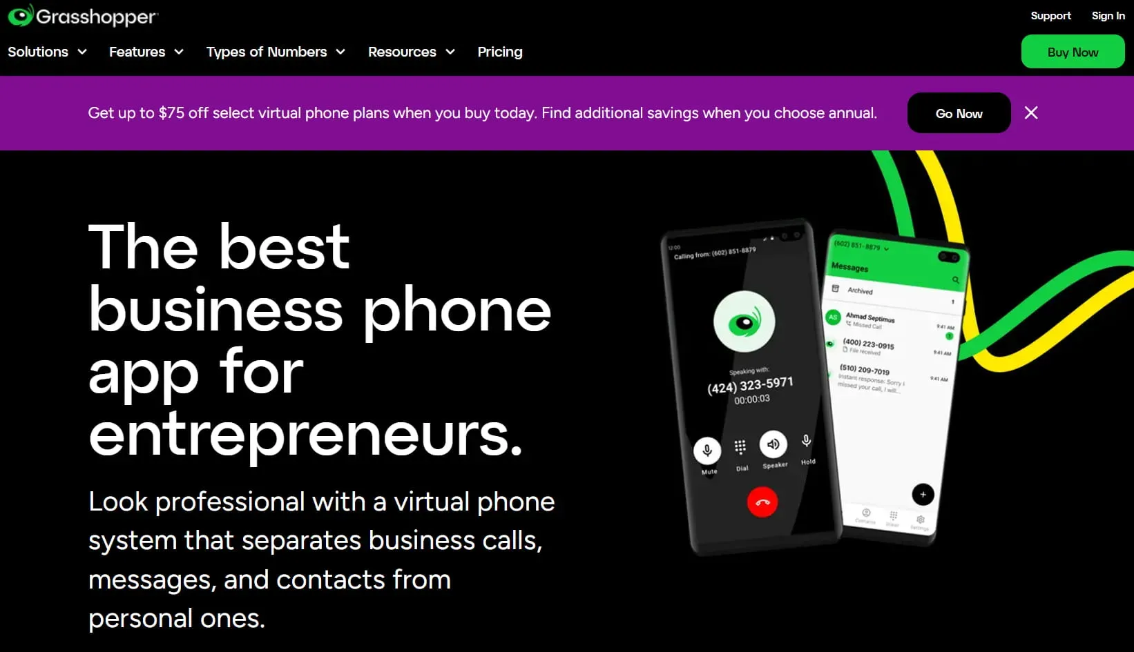 Grasshopper lets you pick a custom business number for its virtual phone system.