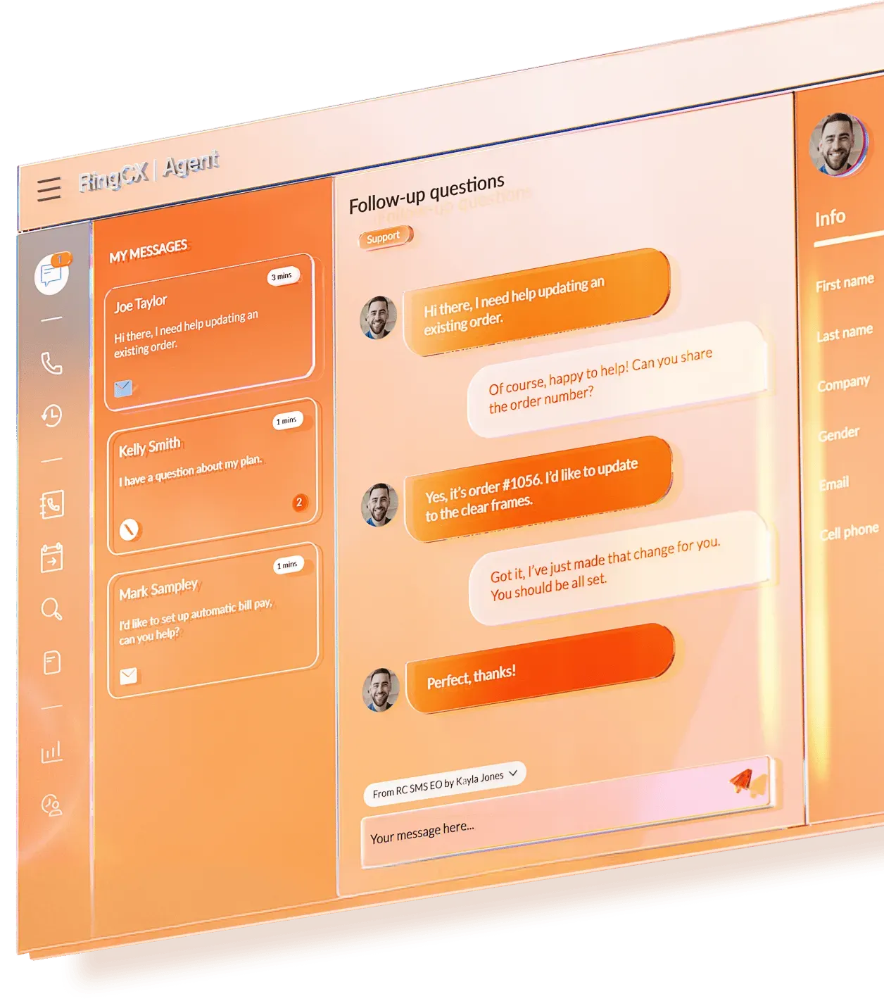 RingCX’s Agent view shows how the platform supports service agents