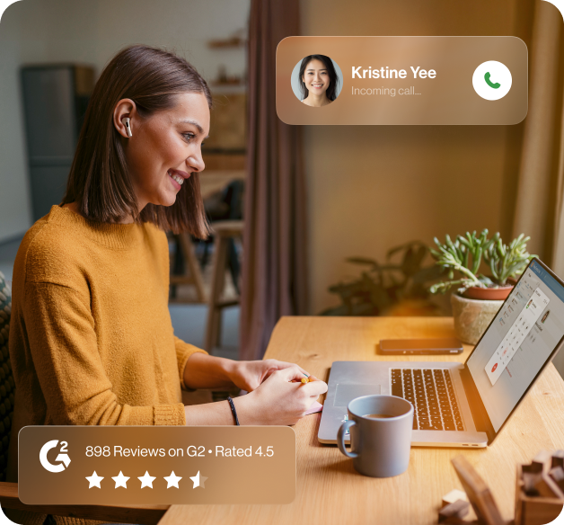 A female remote worker using RingCentral desktop app to make a phone call