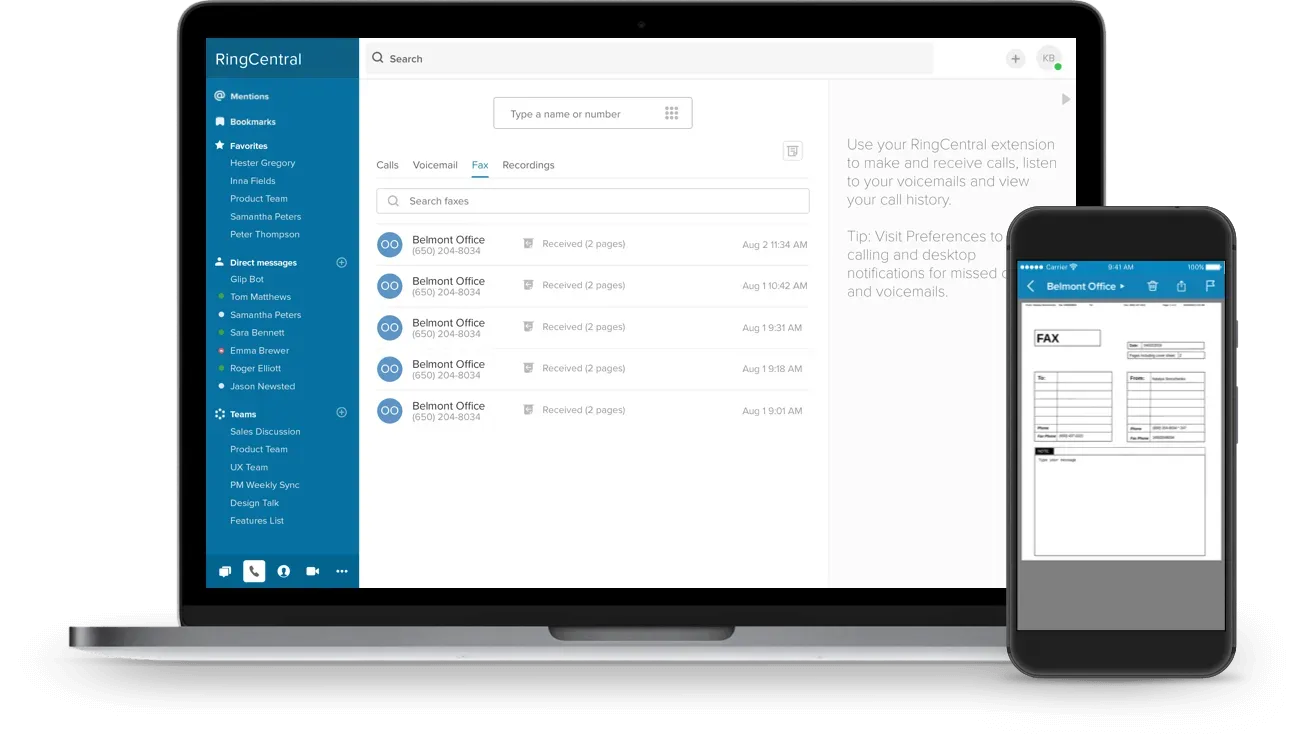 RingCentral fax phone number options