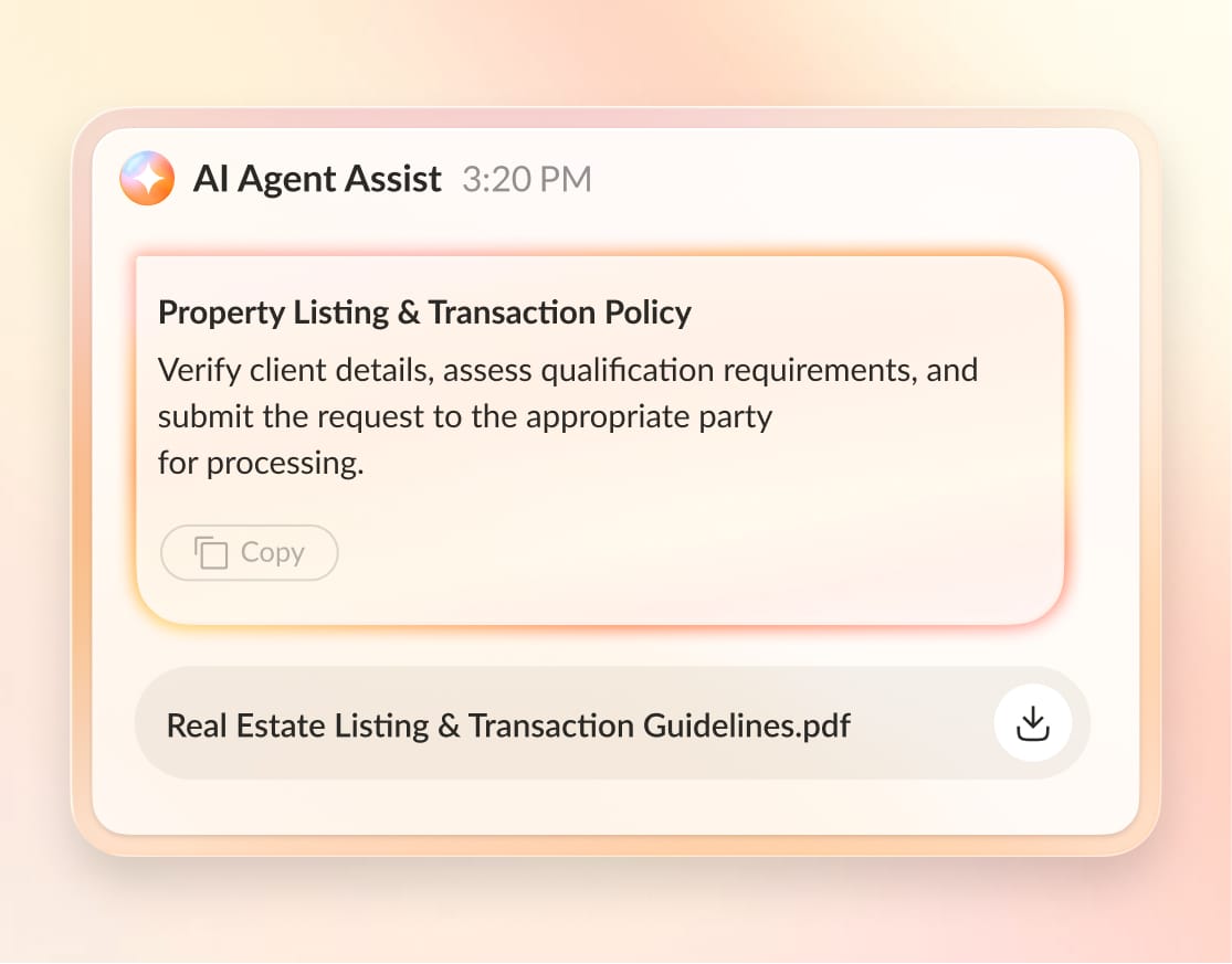 AI agent assist provides client engagement prompts and documents.