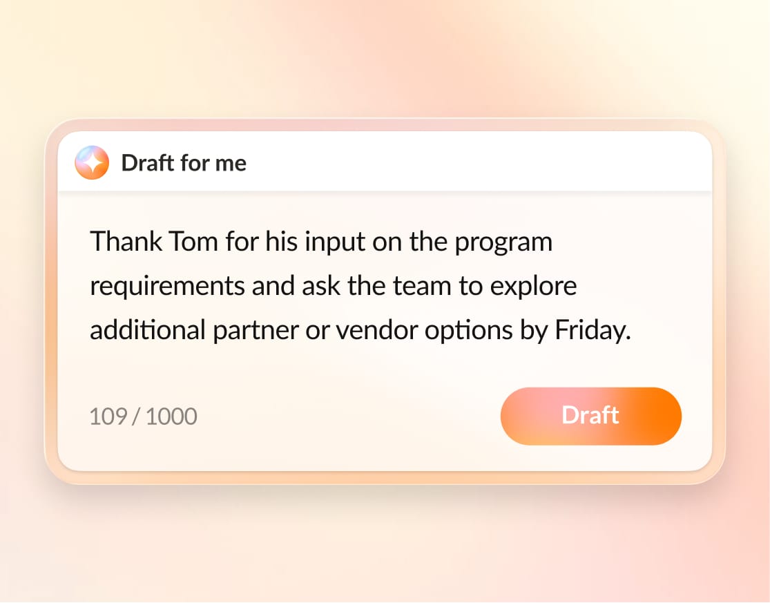 UI showing draft generation capabilities within RingCentral app