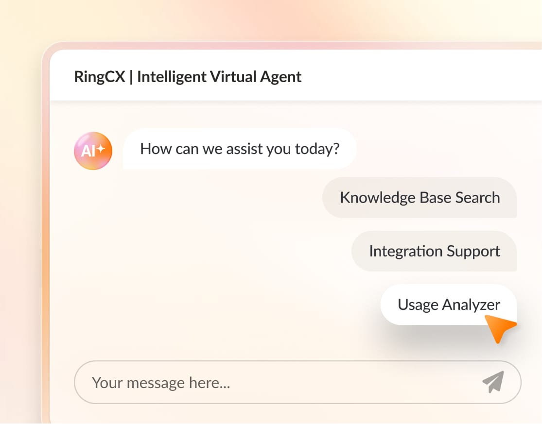 UI showing RingCX intelligent virtual agent (IVA) feature which provides easy prompts for employees.