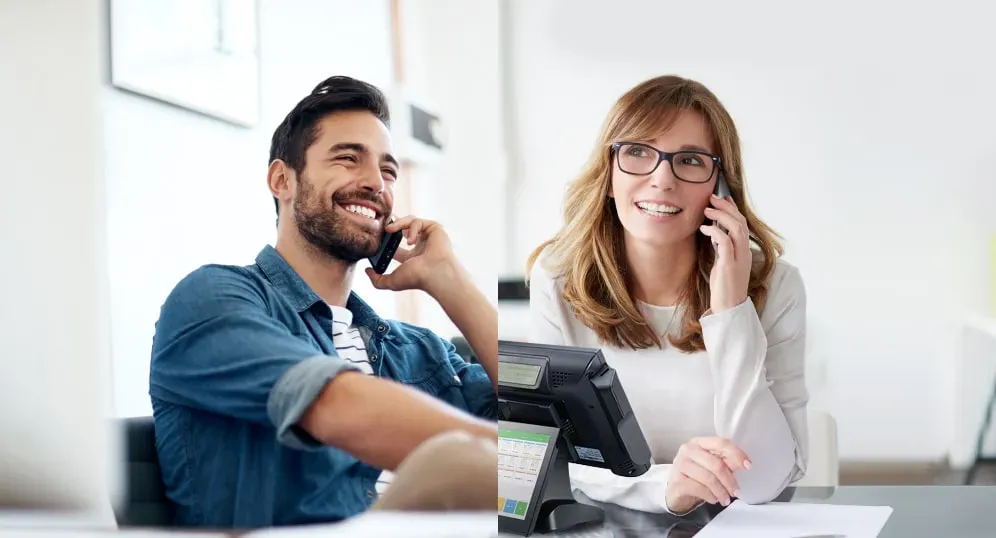 A customer talking to a live receptionist