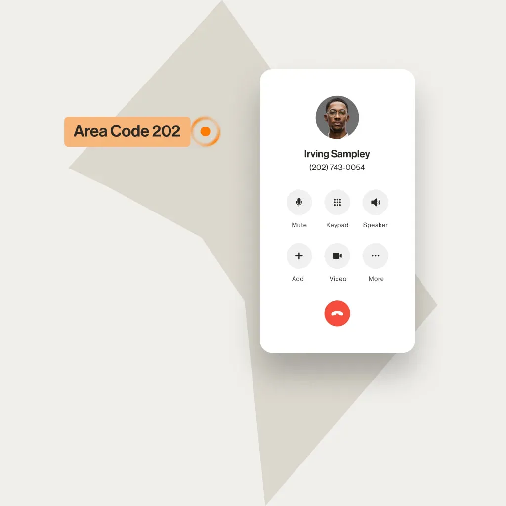 A contact displayed on the RingCentral dialpad over the Columbia map