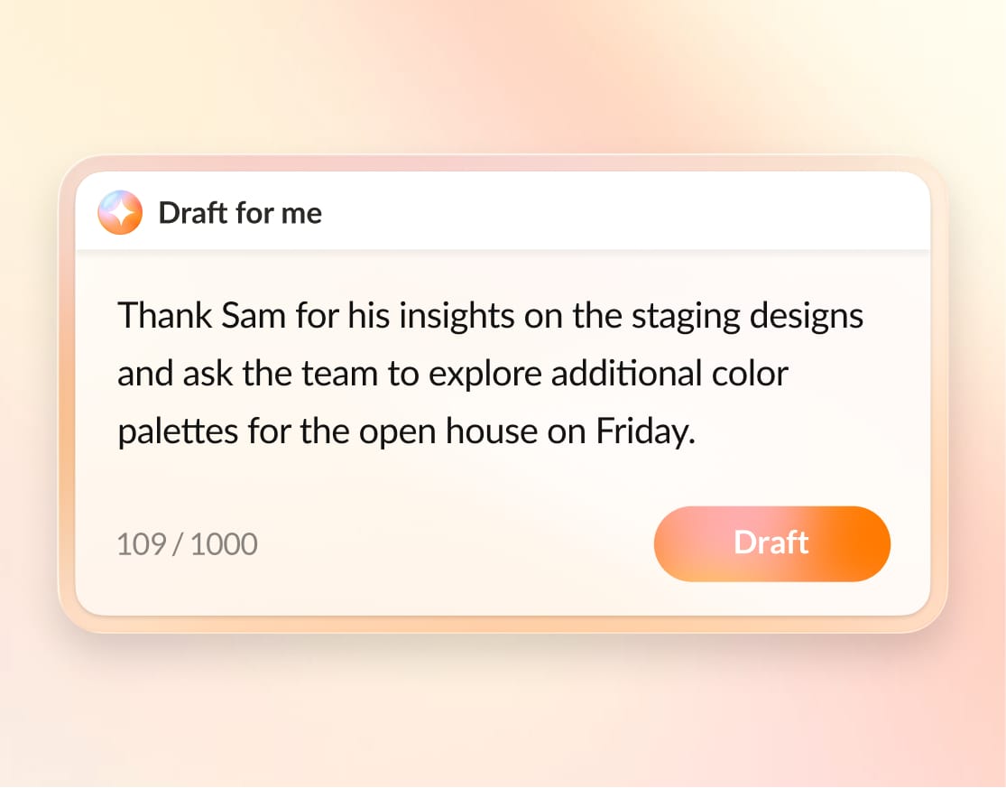 User interface showing AI-generated drafted messages