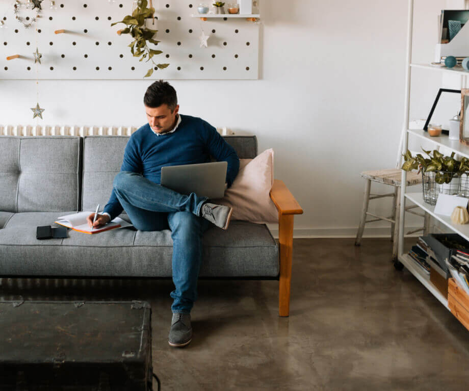 Employee preparing to send a fax while working from home