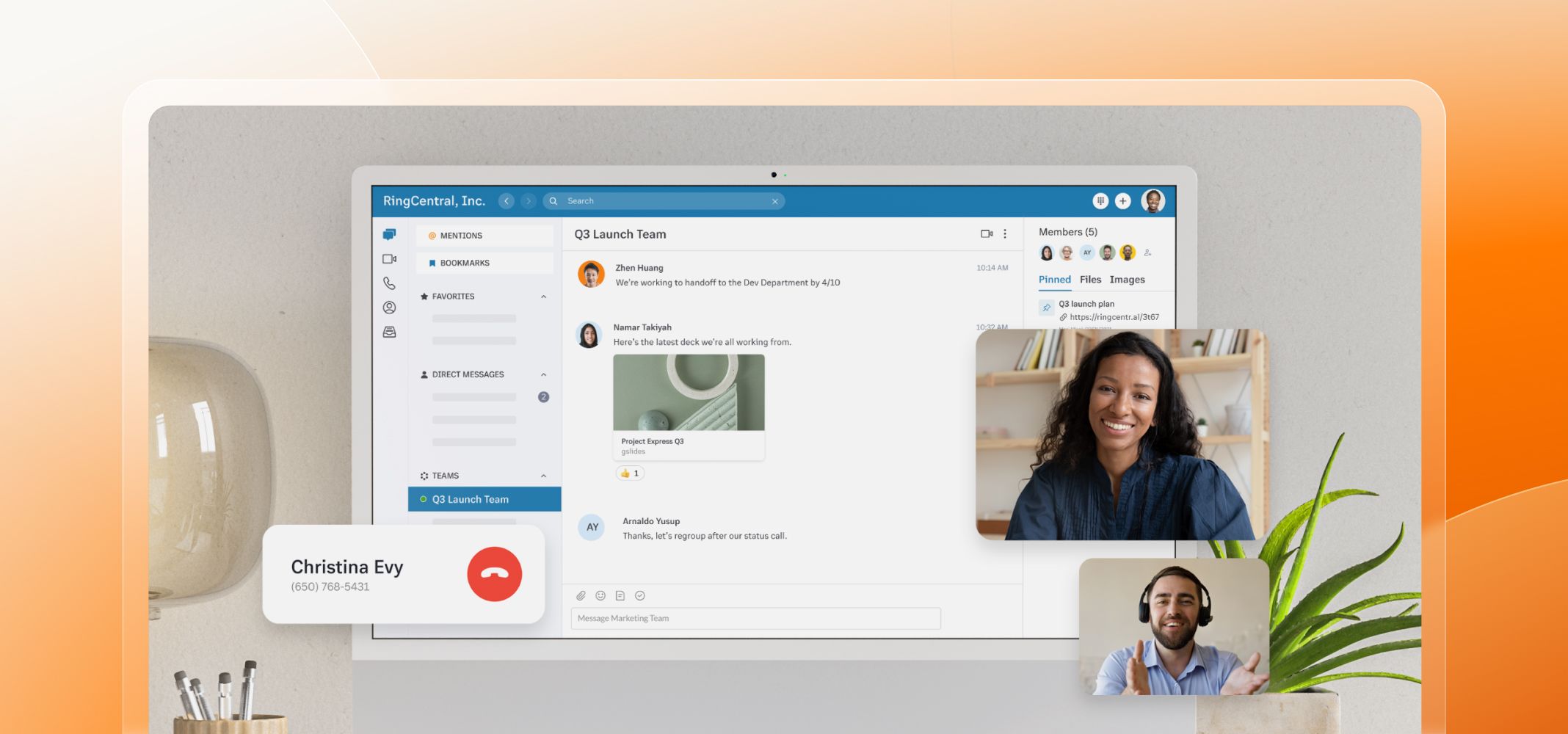 Play video: An ongoing conference call using the RingCentral Desktop app on a laptop