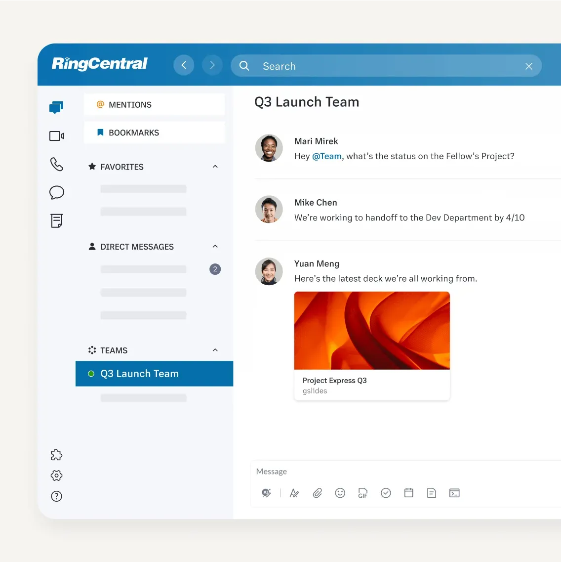 The Team Messaging feature of the RingCentral app