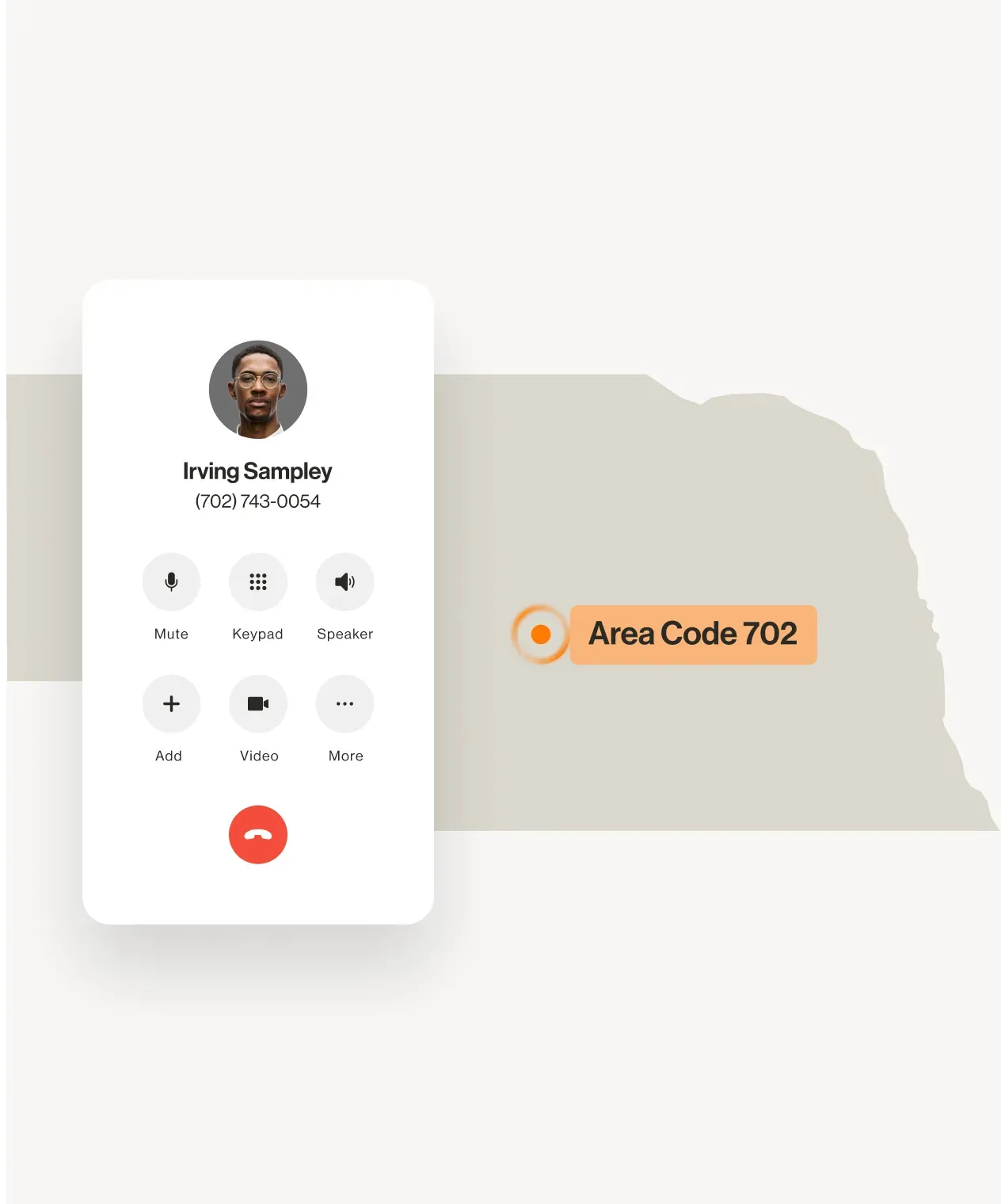 An image of a call going to a 702 area code phone number over the map of Las Vegas, Nevada