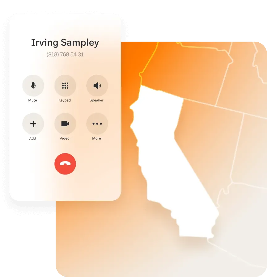 A contact displayed on the RingCentral app dialpad over a map of San Fernando Valley