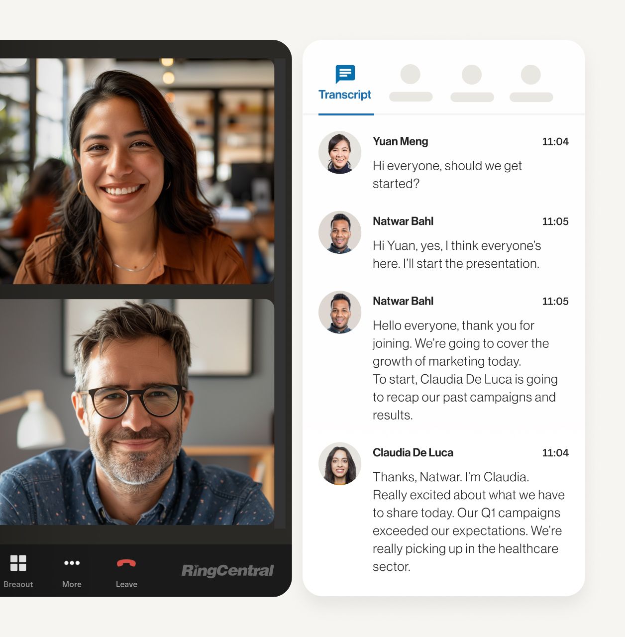 The transcript feature of the RingCentral Desktop app