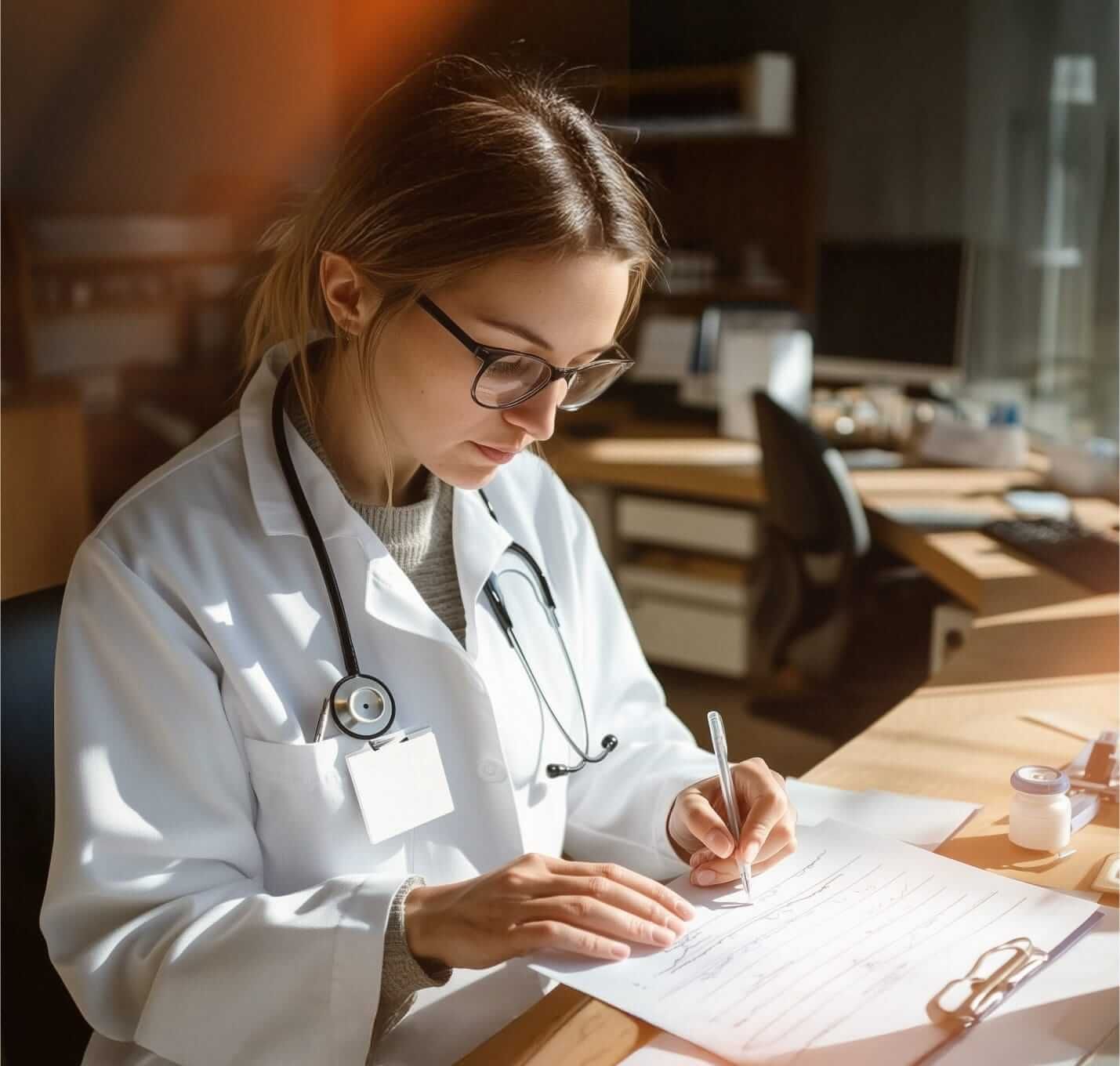 A Sun River Health medical professional reviewing patient records