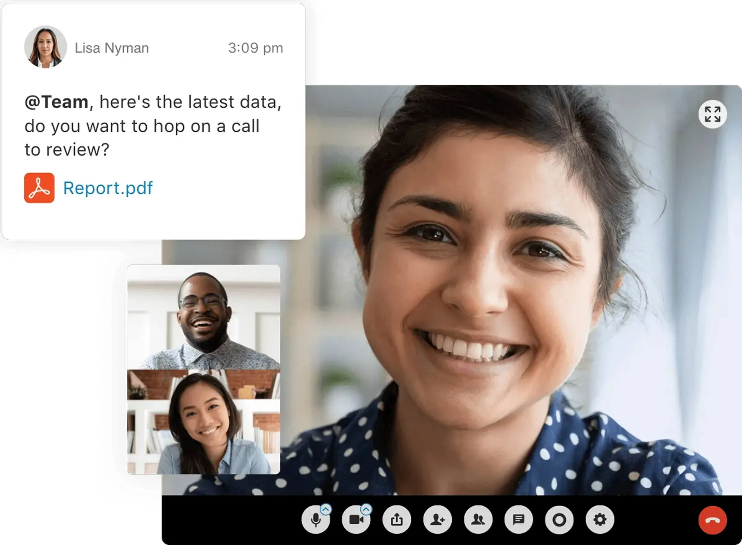 Remote team collaborating via RingCentral video call and messaging platform.